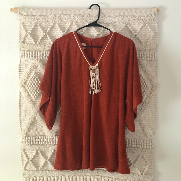 VINTAGE 70s MACRAME SHIRT S/M BOHO - Picture 1 of 5